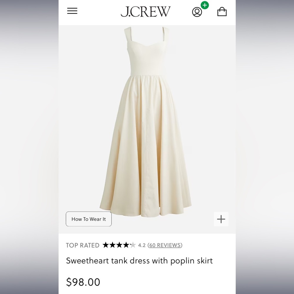 J.CREW sweetheart tank dress with poplin skirt